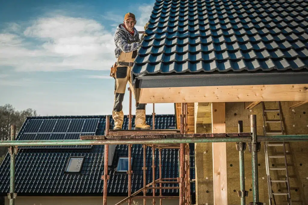 worker performing roof installation