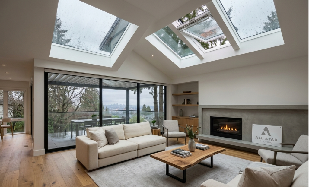 Skylight installation Vancouver with fixed and ventilated skylights bringing natural light