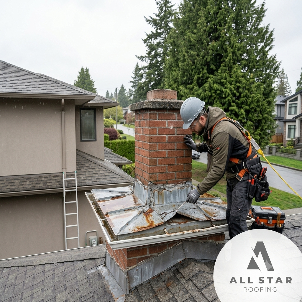 Roof flashing repair inspection for roof repair Vancouver.